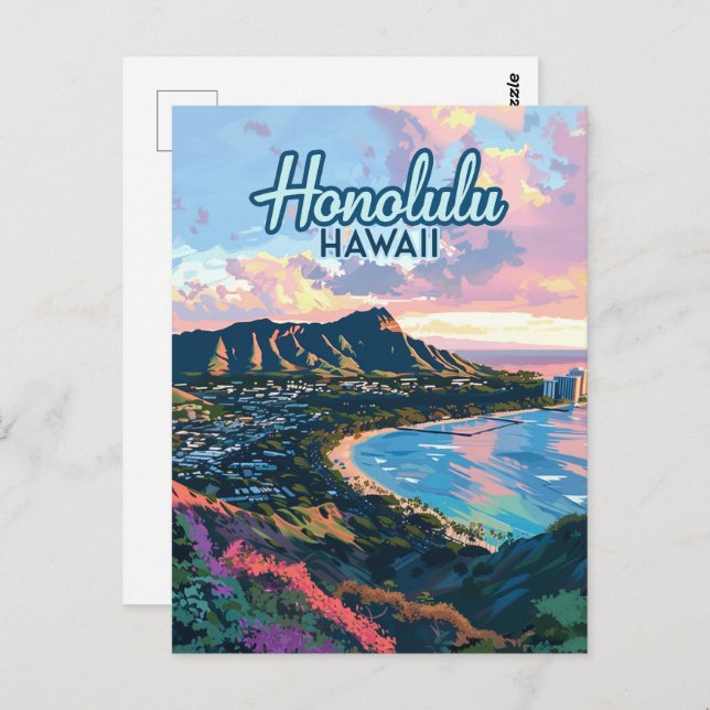 Honolulu Hawaii Oahu Waikiki Beach Diamondhead Vykort (Fram/baksida)