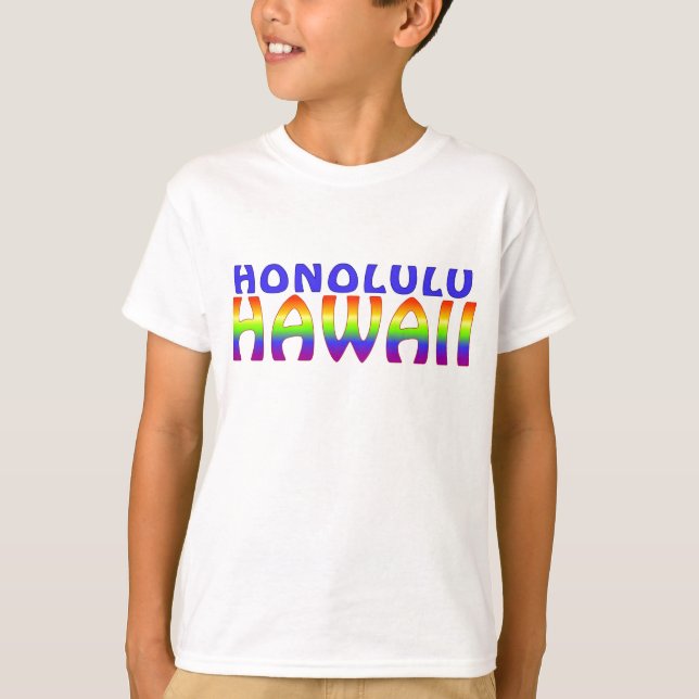 Honolulu Hawaii rainbow ord boys tshirt T-shirt (Framsida)