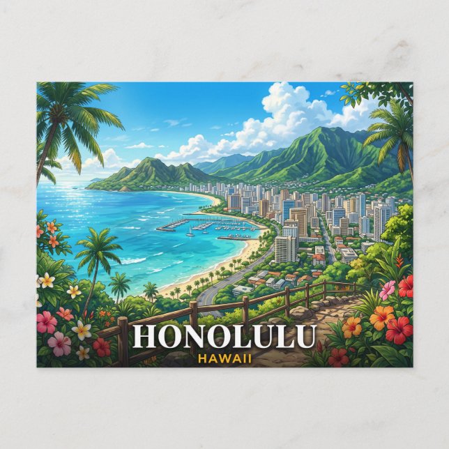 Honolulu Hawaii Resa Vykort (Framsida)
