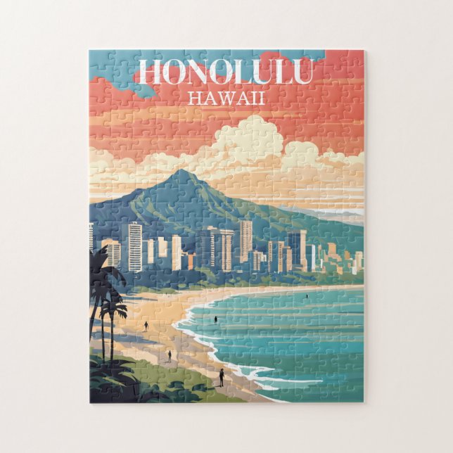 Honolulu, Hawaii: Resemålning från en resa Pussel (Vertikal)