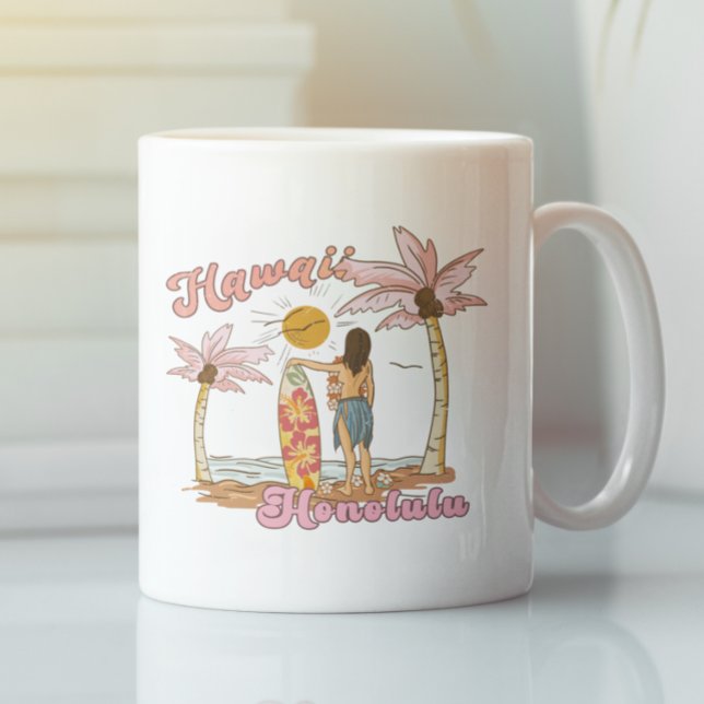 Honolulu Hawaii Retro Surf Tropisk Strand Kaffemugg (Honolulu Hawaii Retro Surf Tropical Beach Coffee Mug)