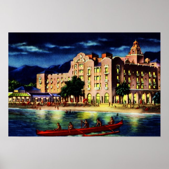 Honolulu Hawaii Royal Hawaiian i Night Poster (Framsidan)