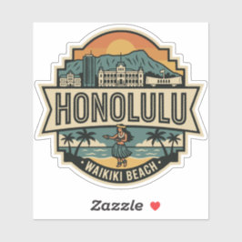 Honolulu Hawaii Skyline Beach Travel Badge Klistermärken