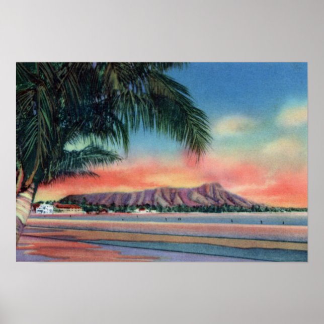 Honolulu Hawaii Sunset on Diamond Head Poster (Framsidan)