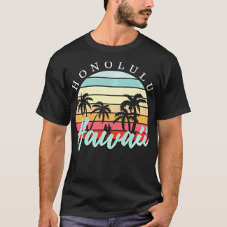 Honolulu Hawaii Sunset Surfing Retro Vintage T Shirt