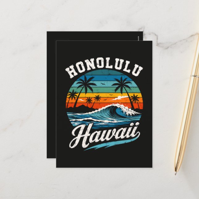 Honolulu Hawaii Surf Solnedgång Helg Vykort (Fram/Back In Situ)