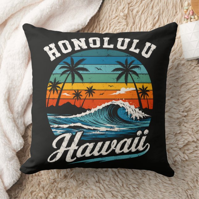 Honolulu Hawaii Surf Solnedgång Kudde (Filt)