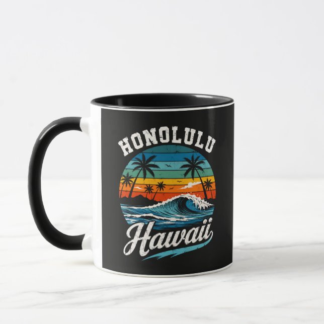 Honolulu Hawaii Surf Solnedgång Mugg (Vänster)