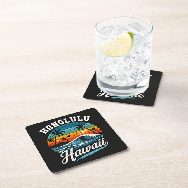 Honolulu Hawaii Surf Solnedgång Underlägg Papper Kvadrat (Insitu)