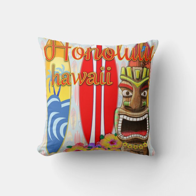 Honolulu Hawaii Tiki Surfa Kudde (Framsida)