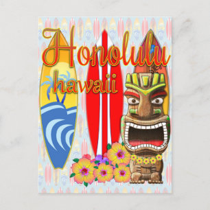 Honolulu Hawaii Tiki Surfa Vykort