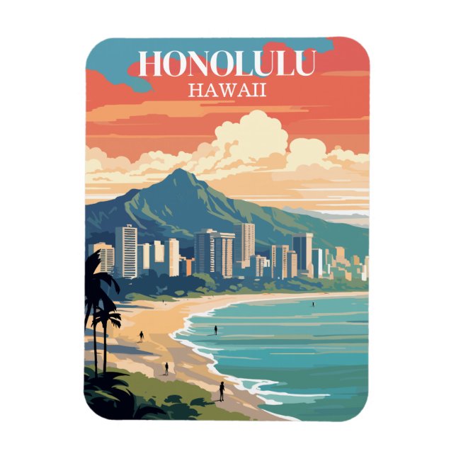 Honolulu, Hawaii: Travel Vintage Magnet (Vertikal)