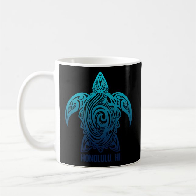 Honolulu Hawaii Tribal Turtle Hawaiian Surfer Scub Kaffemugg (Vänster)