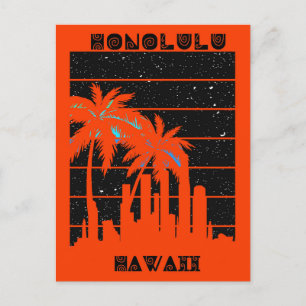 Honolulu Hawaii Tropical City Skyline Travel Vykort