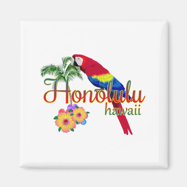 Honolulu Hawaii Tropical Parrot Magnet (Framsidan)