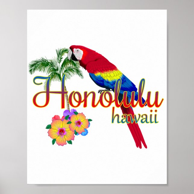 Honolulu Hawaii Tropical Parrot Poster (Framsidan)