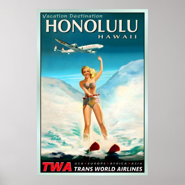 HONOLULU Hawaii TWA Trans World Airlines Pacific Poster (Framsidan)