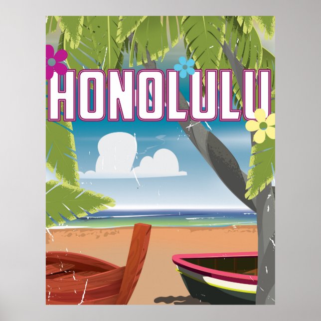 Honolulu, Hawaii, USA vintage reseaffisch tryck. Poster (Framsidan)