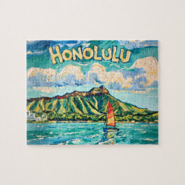 Honolulu Hawaii Vintage Resemål Van Gogh Landskap Pussel