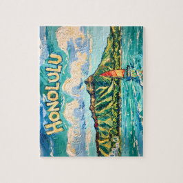 Honolulu Hawaii Vintage Resemål Van Gogh Landskap Pussel