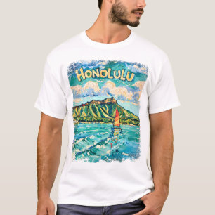 Honolulu Hawaii Vintage Resemål Van Gogh Landskap T Shirt