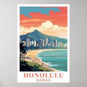 Honolulu Hawaii Vintage Reseskyltavbild Poster