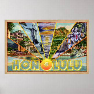Honolulu Hawaii vintage-stil vykort Poster