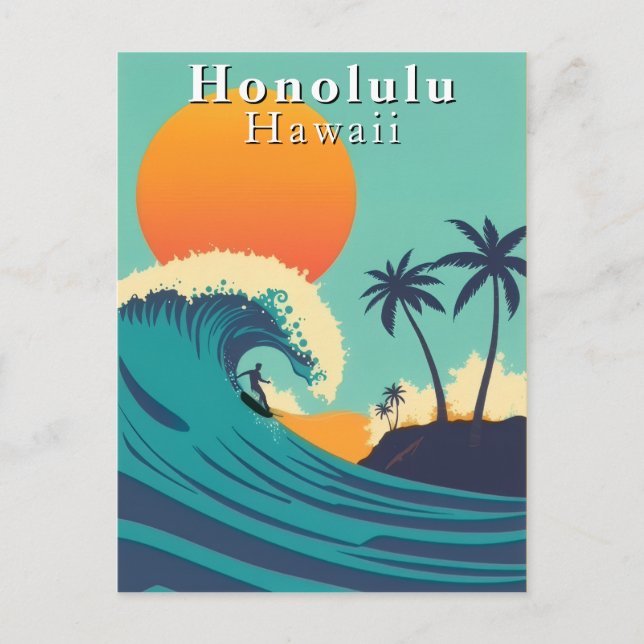 Honolulu Hawaii Vintage Surfing Travel Vykort (Framsida)