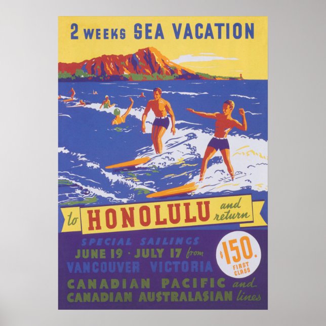 Honolulu Hawaii Vintage Travel Poster (Framsidan)