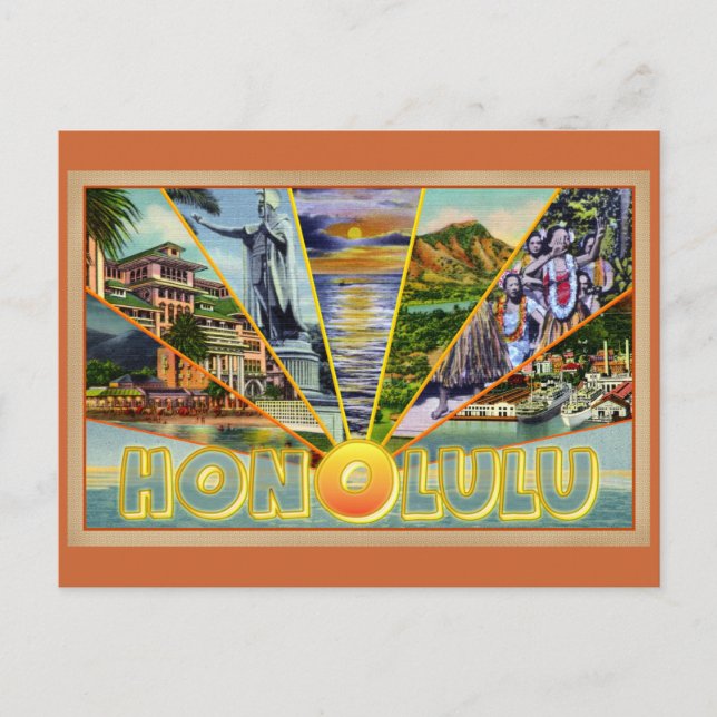 Honolulu Hawaii vintage vykort (Framsida)
