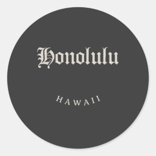 Honolulu Hawaii White Font Runt Klistermärke