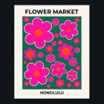 Honolulu Modern Decor Retro Flowers för blommor Poster<br><div class="desc">Flower Market Honolulu: abstrakt blommigt art - återblommor skriver ut - rosa och grönt.</div>