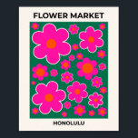 Honolulu Modern Decor Retro Flowers för blommor Poster<br><div class="desc">Flower Market Honolulu: abstrakt blommigt art - återblommor skriver ut - rosa och grönt.</div>