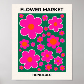 Honolulu Modern Decor Retro Flowers för blommor Poster