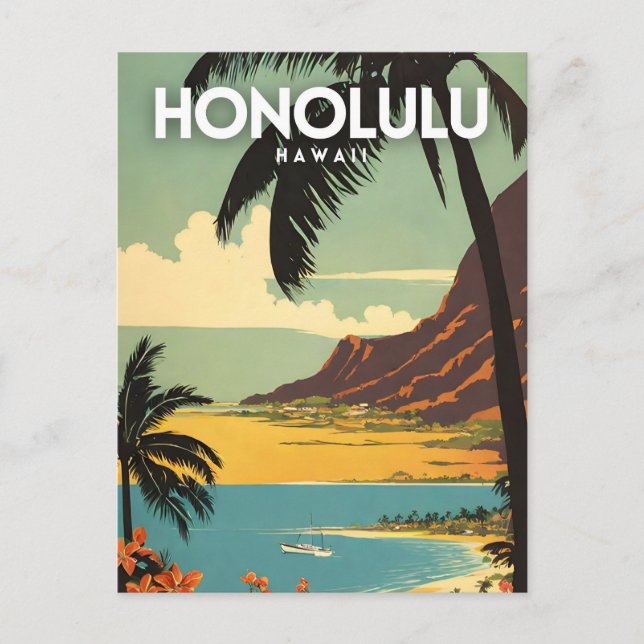 Honolulu Nostalgic Travel Art Vykort (Framsida)