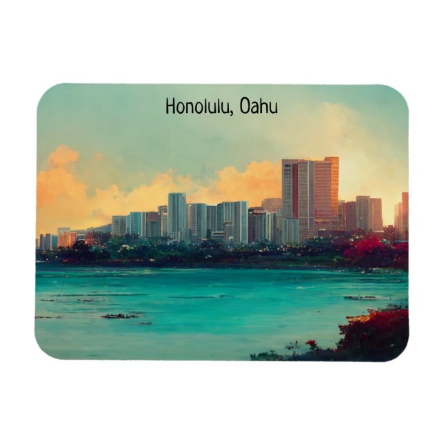 Honolulu Oahu Panorama View Cityscape Magnet (Horisontell)