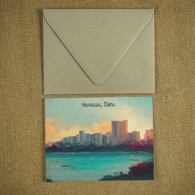 Honolulu Oahu Panorama View Cityscape Vykort (honolulu oahu postcard)