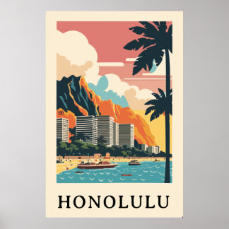 Honolulu retro vintage resor poster