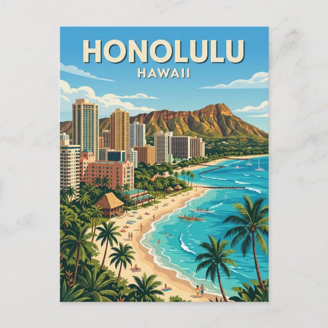Honolulu Skyline Hawaii Vykort (Framsida)