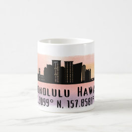 Honolulu Skyline Latitude och Longitud Kaffemugg