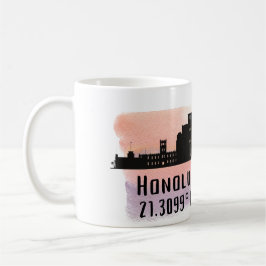 Honolulu Skyline Latitude och Longitud Kaffemugg