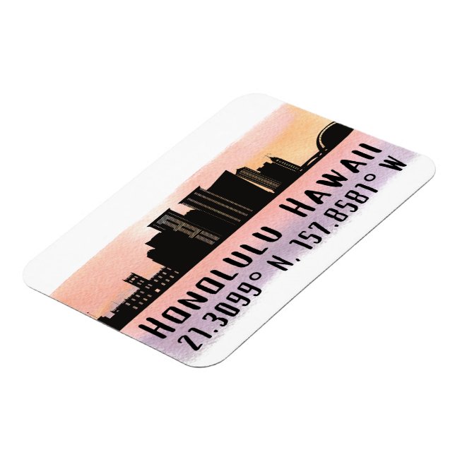 Honolulu Skyline Latitude och Longitud Magnet (Vänstra Sidan)