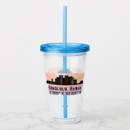 Honolulu Skyline Latitude och Longitud Take Away Mugg