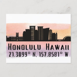 Honolulu Skyline Latitude och Longitud Vykort