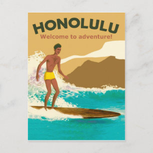 Honolulu, surfing på havsvågor vykort