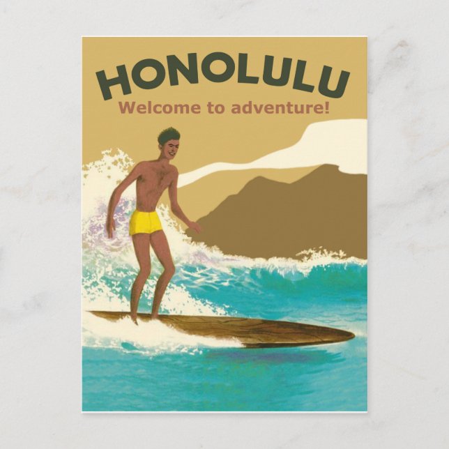 Honolulu, surfing på havsvågor vykort (Framsida)