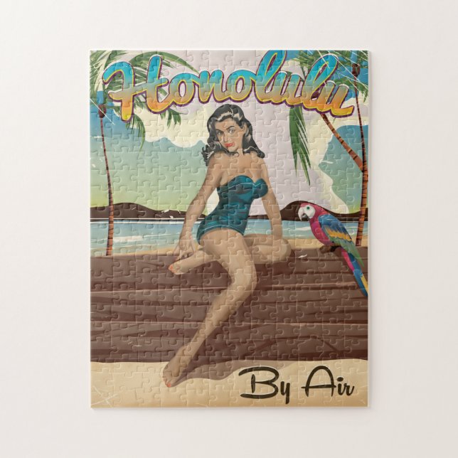 Honolulu-vintagens semesterreseutskrift pussel (Vertikal)