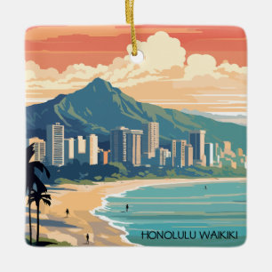 Honolulu Waikiki Beach Hawaii Panorama View Beach Julgransprydnad Keramik