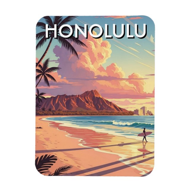 Honolulu Waikiki Beach Oahu Hawaii Resa Magnet (Vertikal)