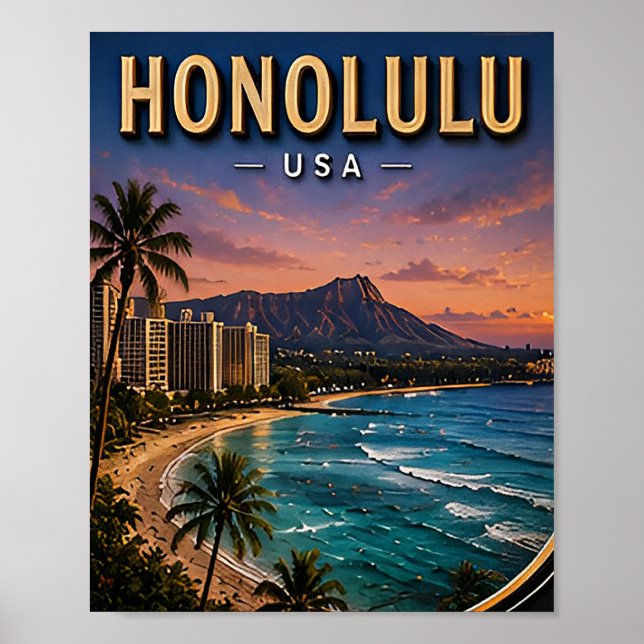 Honolulu Waikiki Beach Tropisk Paradis Poster (Framsidan)